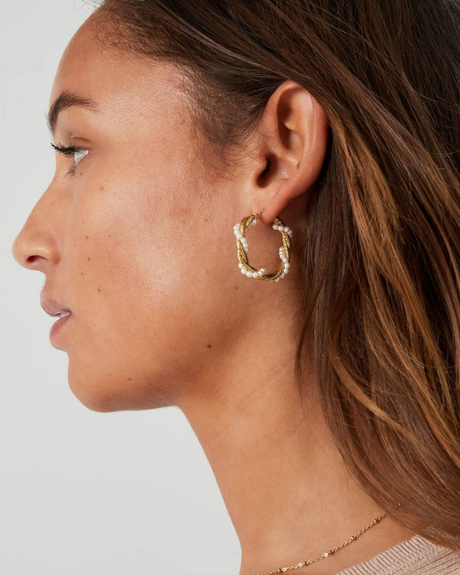 ronde gedraaide rope oorbellen met parels