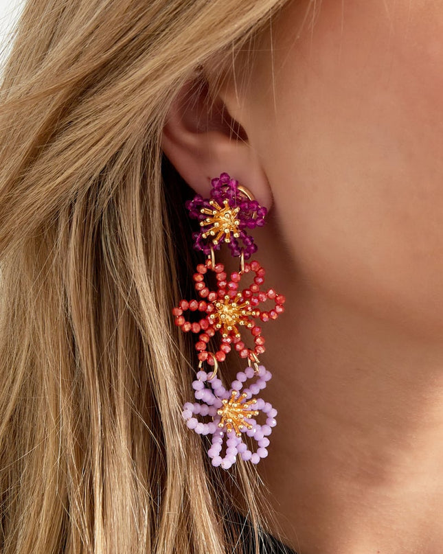 Flower party statement oorbellen - oranje/paars