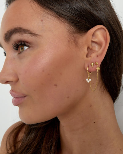 dubbele oorbel met palm en parel