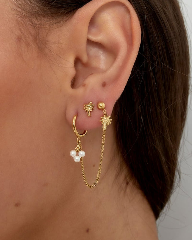 dubbele oorbel met palm en parel