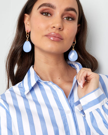 Oorbellen ovaal met zeester - licht blauw 