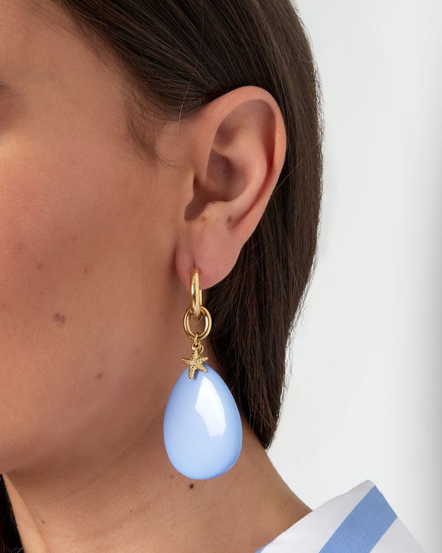 Oorbellen ovaal met zeester - licht blauw 