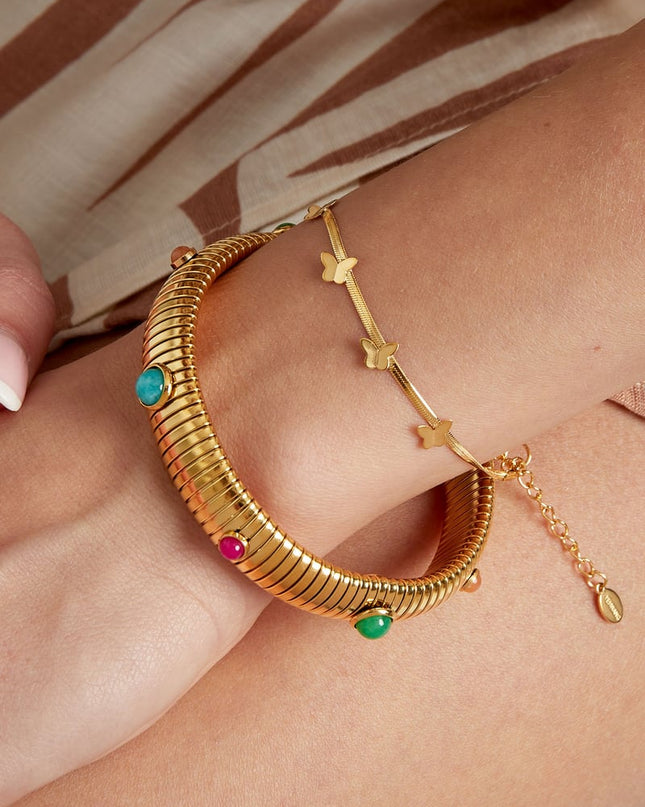 platte schakelarmband met vlinder bedels