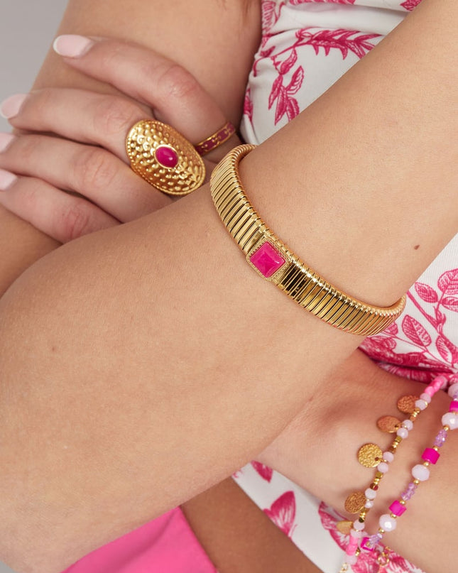 bohemian armband roze steen -