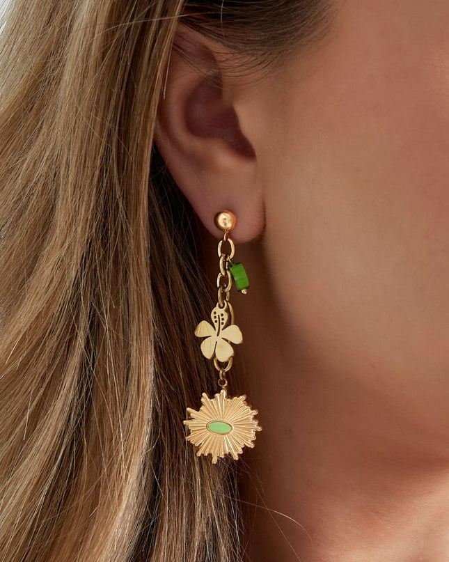 Oorbellen floral flawless - groen zilver