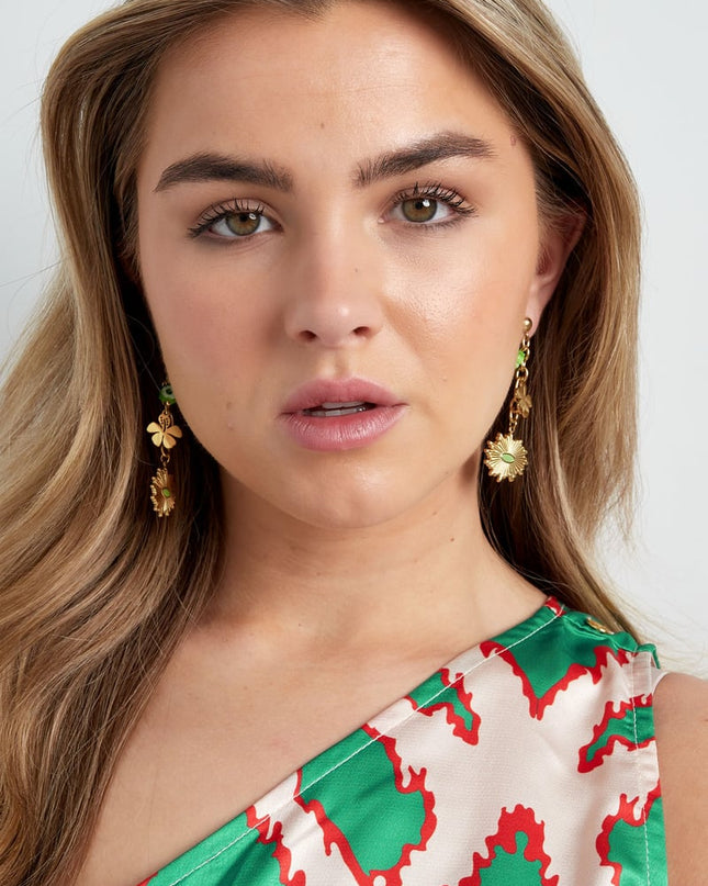 Oorbellen floral flawless - groen zilver