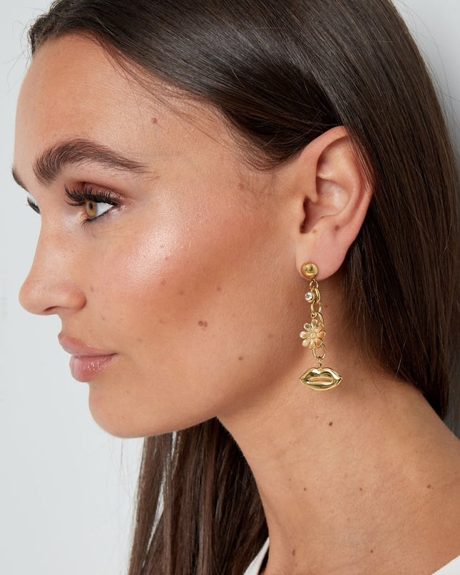 bloem lippen hang oorbellen