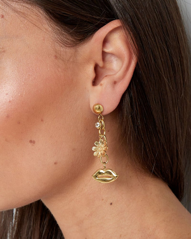 bloem lippen hang oorbellen