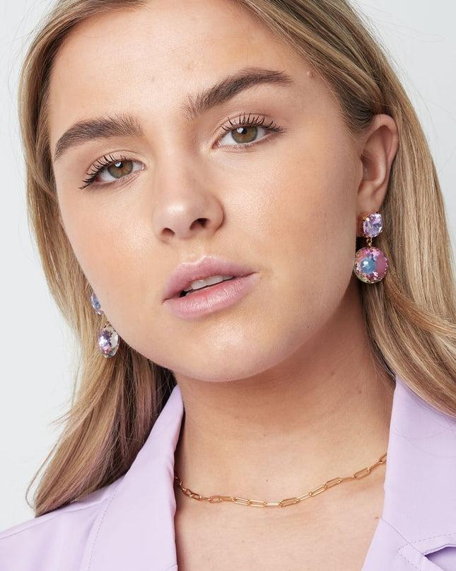 Dubbele diamante oorbellen - wit Goud kleur Color 