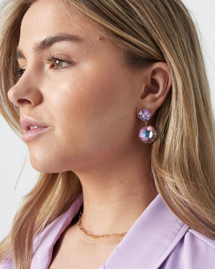 Dubbele diamante oorbellen - wit Goud kleur Color 