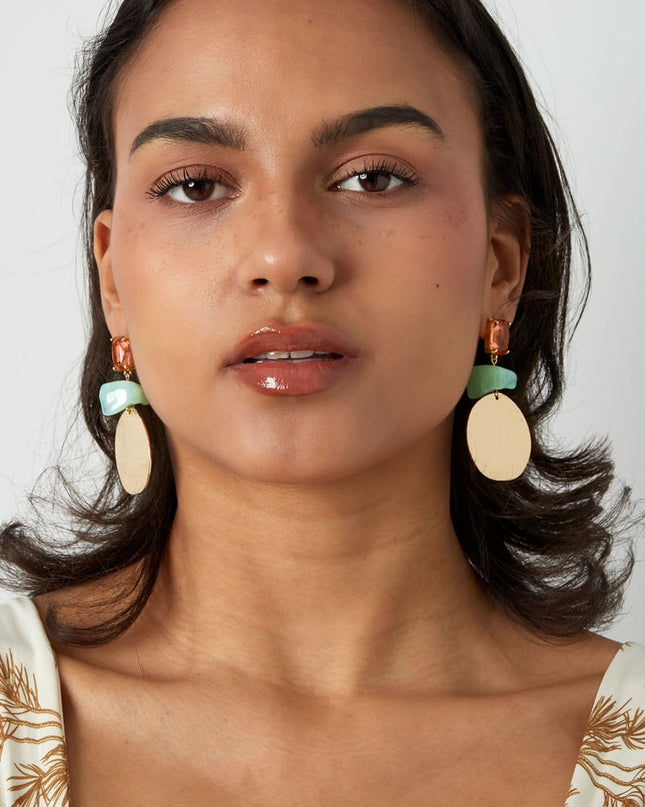 Statement strand vibe oorbellen - roze/groen 