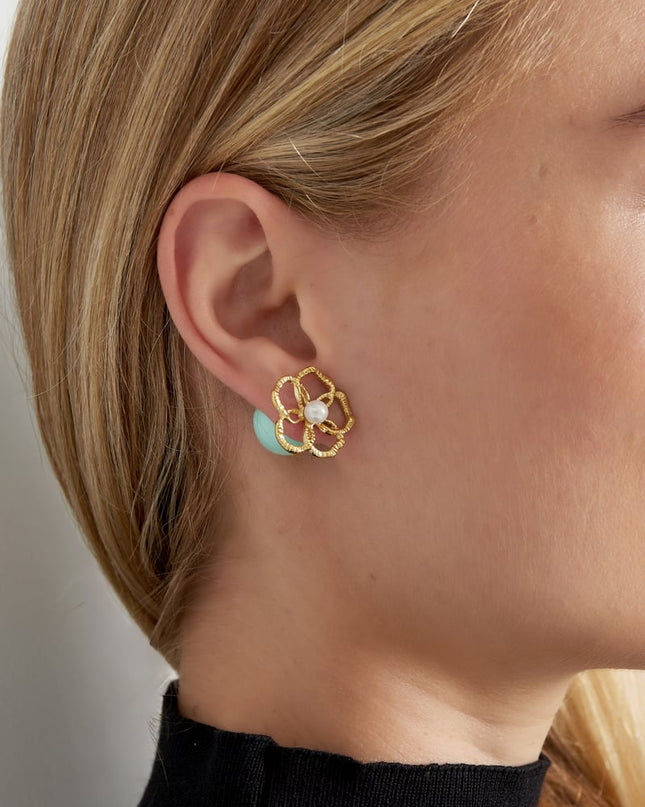 Bloem oorbellen gekleurde achterkant