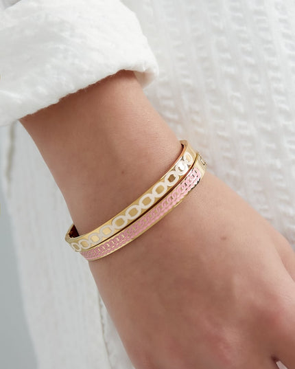Slavenarmband met ronde print - bleekroze