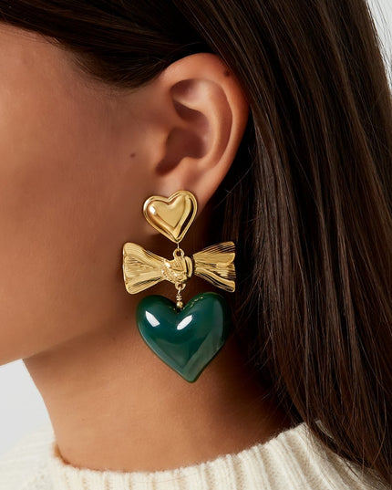 Oorbellen gekleurd hart en strik