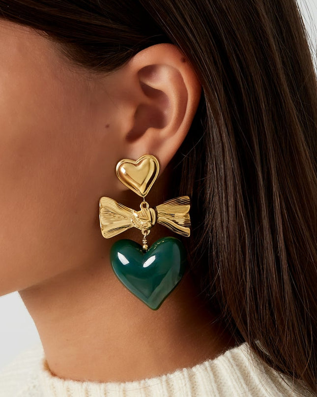 Oorbellen gekleurd hart en strik