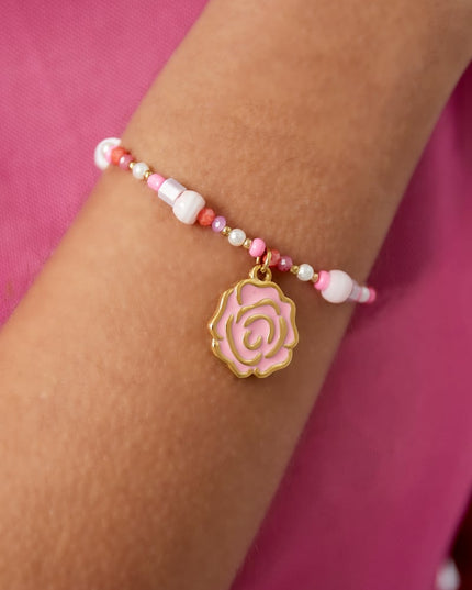 beaded rose armband - roze & 