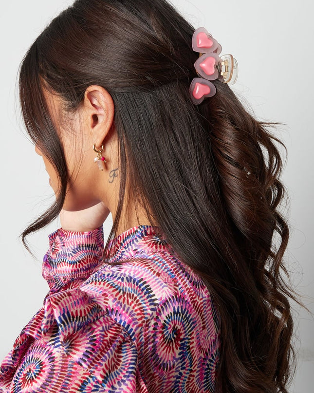 Hair clip pink hearts trio