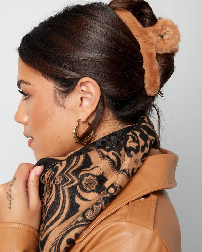 Faux fur hair clip - beige