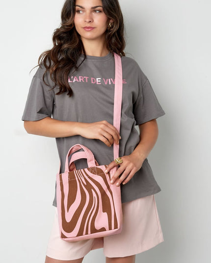 Kleine canvas tas zebra - roze bruin