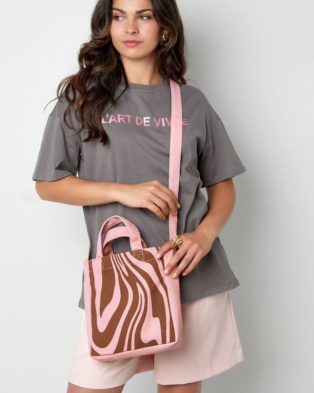 Kleine canvas tas zebra - roze bruin