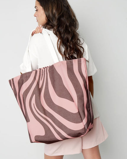 Canvas shopper zebraprint - bruin roze