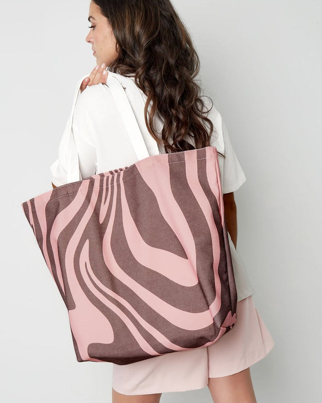 Canvas shopper zebraprint - bruin roze