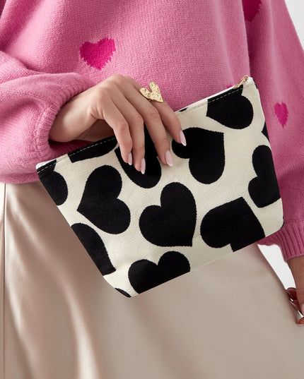 Make-up bag with hearts - black and white