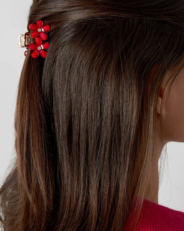 Flower duo hair clip - red