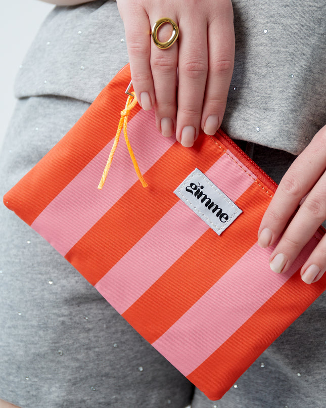 Plat toilettasje grote streep - Oranje roze