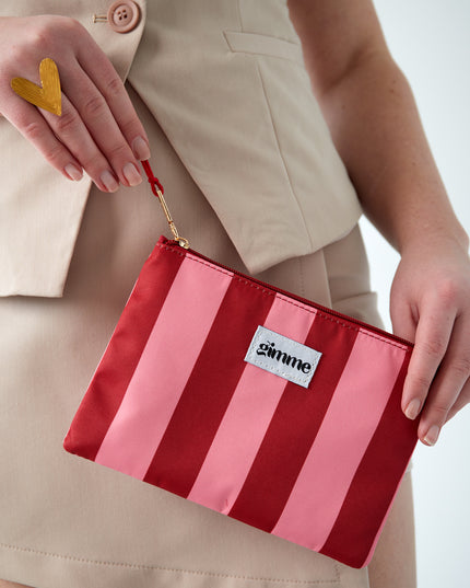 Plat toilettasje dikke streep - Roze rood