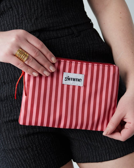 Plat toilettasje dunne streep - Roze rood