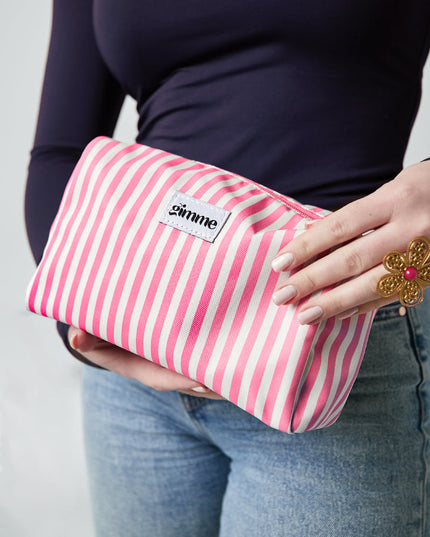 Make-up bag small stripes - Fuchsia