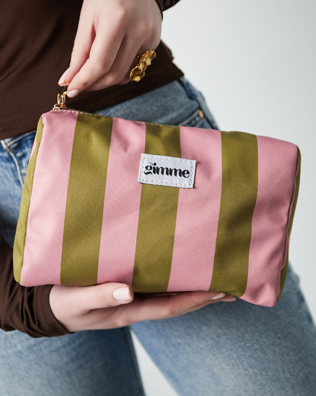 Make-up tas grote strepen - Roze groen