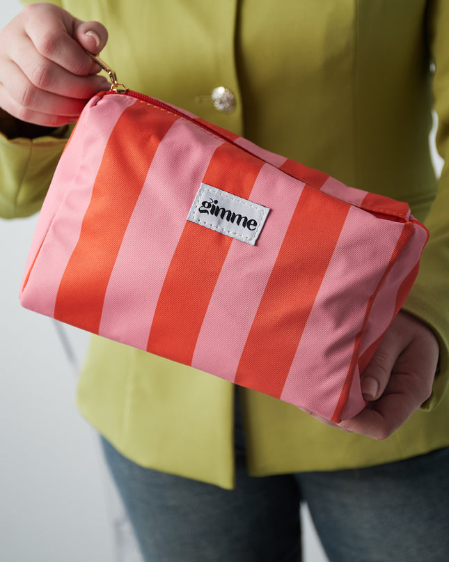 Make-up tas grote strepen - Oranje roze
