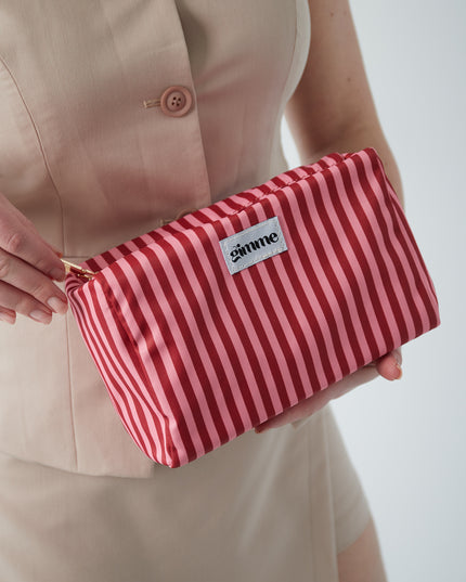 Make-up tas kleine strepen - Roze rood