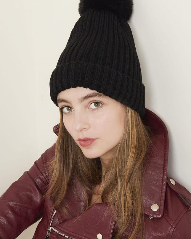 Beanie Furry Pompon Groen Acryl