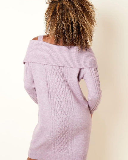 Kabelgebreide trui-jurk Roze S/M