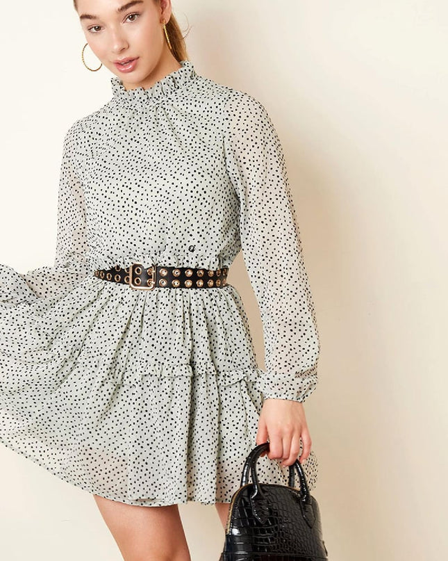 Gelaagde jurk met ruches Groen S