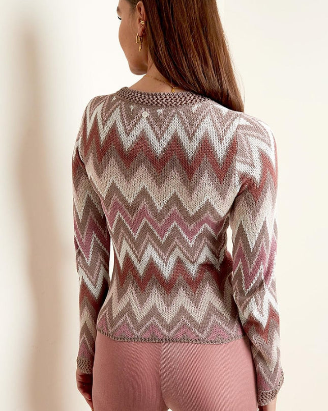 Gehaakte flared top met lange mouwen Zwart S