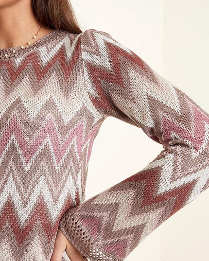 Gehaakte flared top met lange mouwen Zwart S