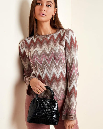 Gehaakte flared top met lange mouwen Zwart S