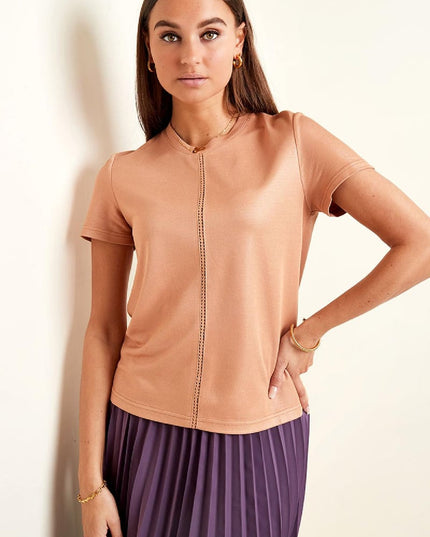 T-shirt with broderie stripe Grey S