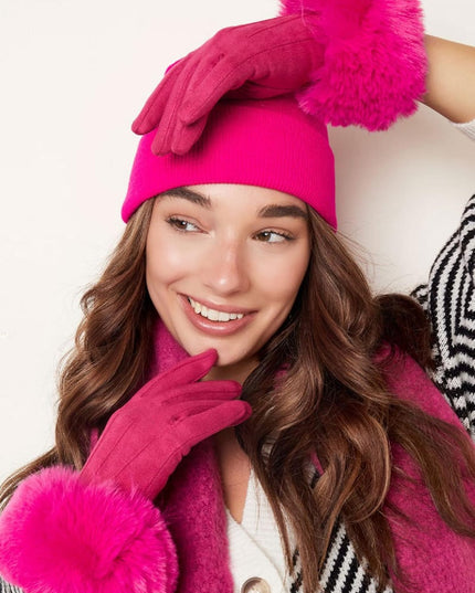 Handschoenen faux fur met suède look Camel Polyester One size