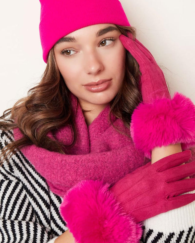 Handschoenen faux fur met suède look Camel Polyester One size