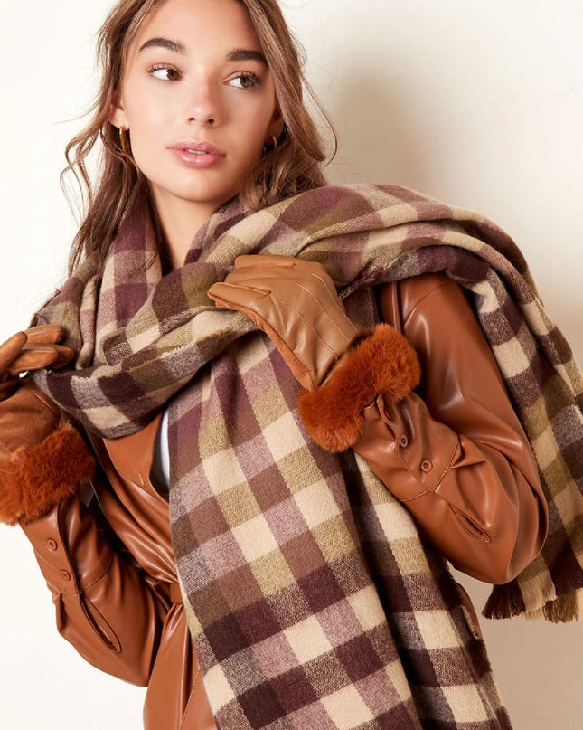 Gloves with faux fur and leather look Green Polyester One size