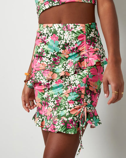 Rok kleurrijke bloemen - groen/roze Multi S