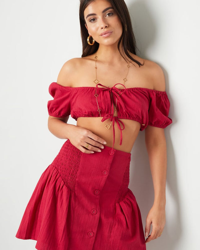 Rok met knopen en smock detail Wit S