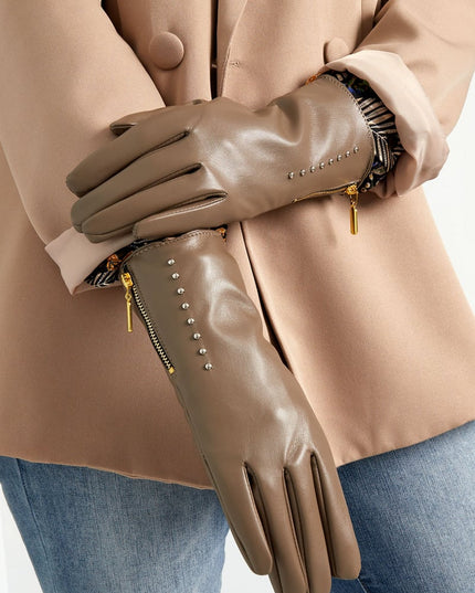 Handschoenen PU met studs en rits