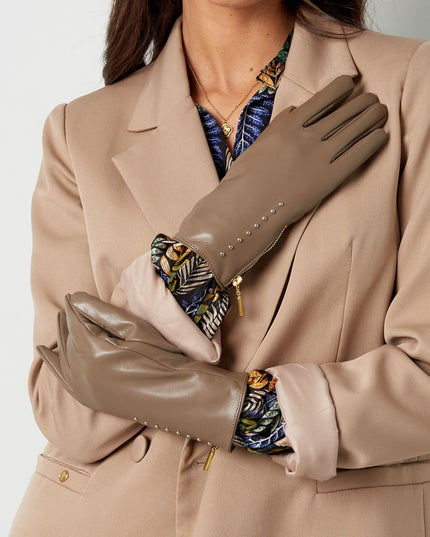 Handschoenen PU met studs en rits