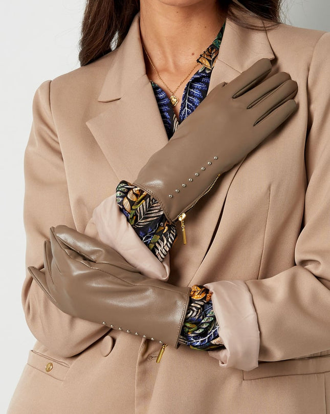 Handschoenen PU met studs en rits